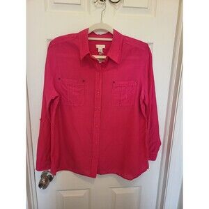 Chico's Button Up Blouse Fuscia Size 12 (Chico's Size 2)